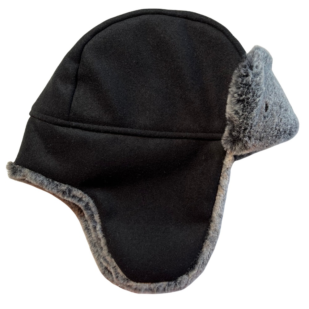 NWOT Old Navy Kids Faux Fur Trim Trapper Hat L - XL Black‎ Gray Winter Ski Snow